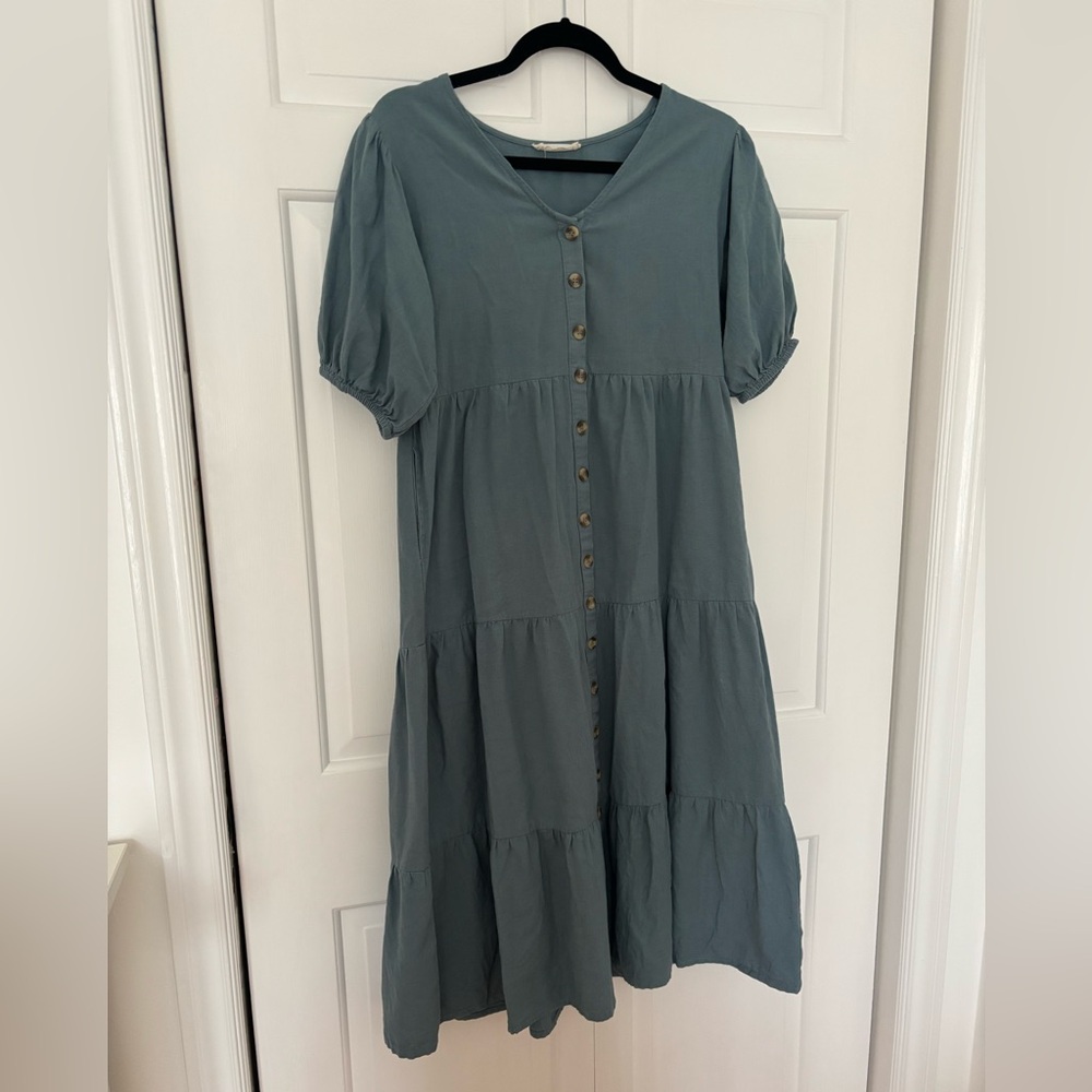 Cotton-Linen Blend Midi Dress